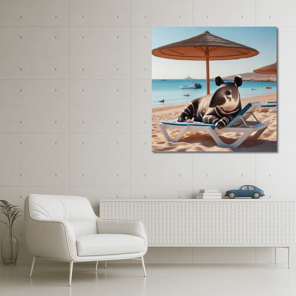 Tapir on the Beach: Serene Relaxation Under an Umbrella