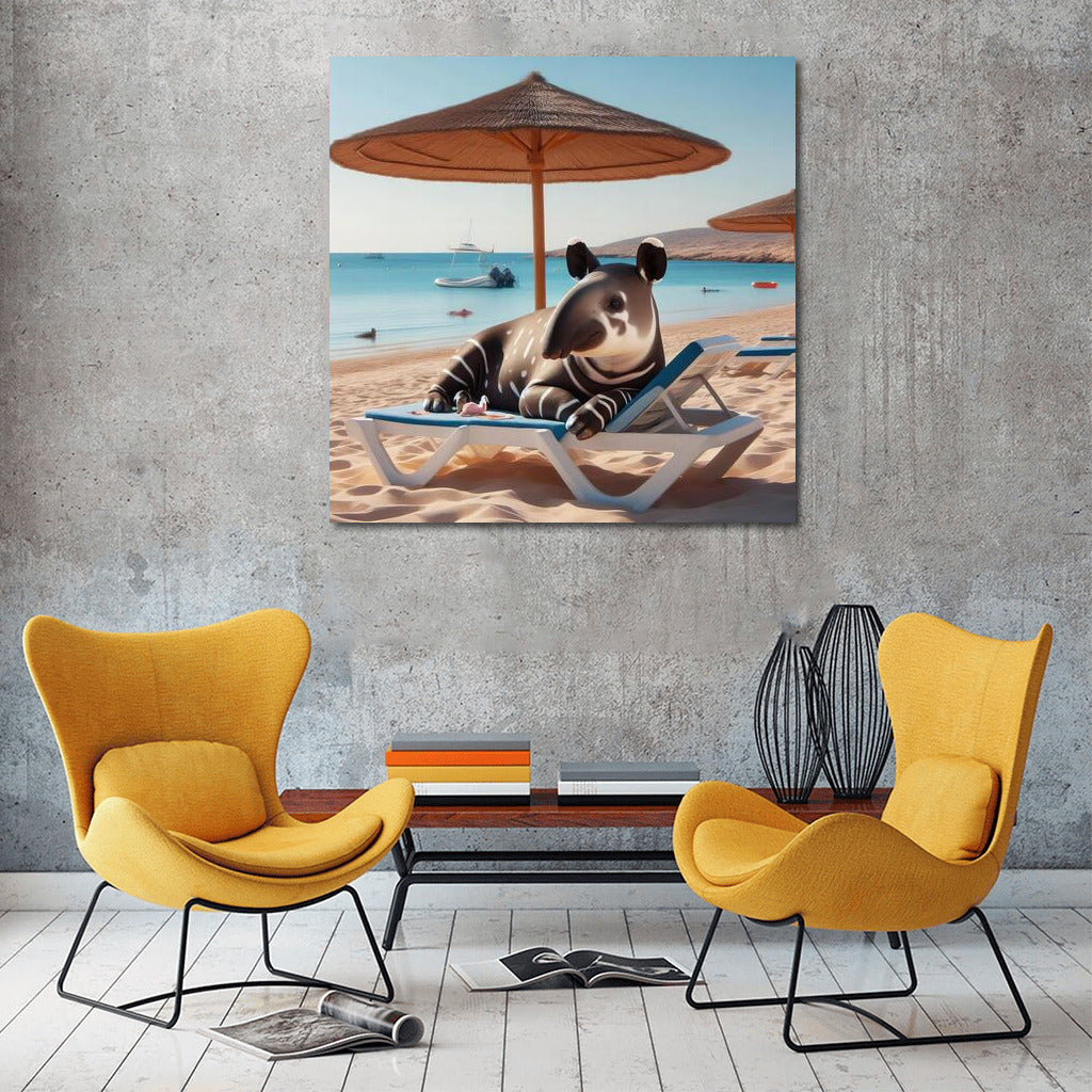 Tapir on the Beach: Serene Relaxation Under an Umbrella