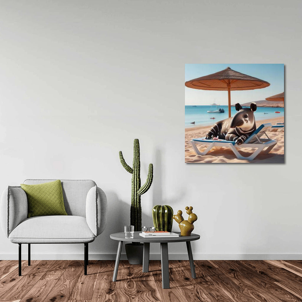 Tapir on the Beach: Serene Relaxation Under an Umbrella