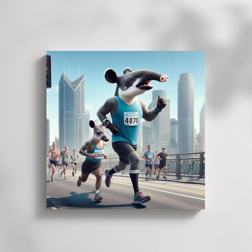 Tapir at the City Marathon: Funny Wall Decoration for Interior
