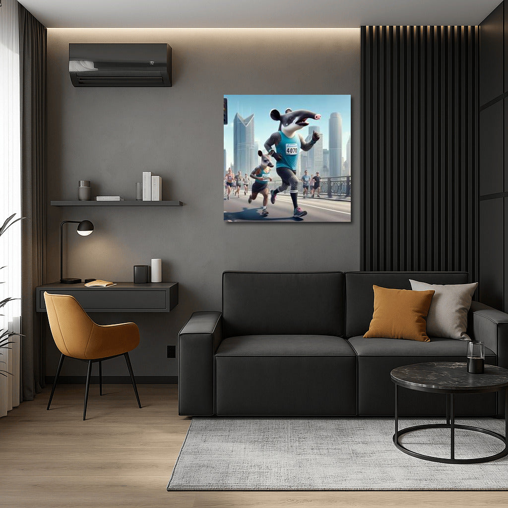 Tapir at the City Marathon: Funny Wall Decoration for Interior