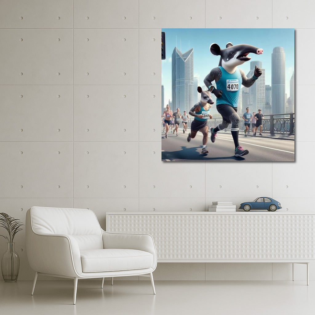Tapir at the City Marathon: Funny Wall Decoration for Interior