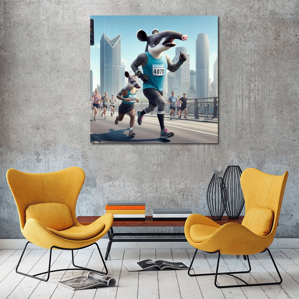 Tapir at the City Marathon: Funny Wall Decoration for Interior