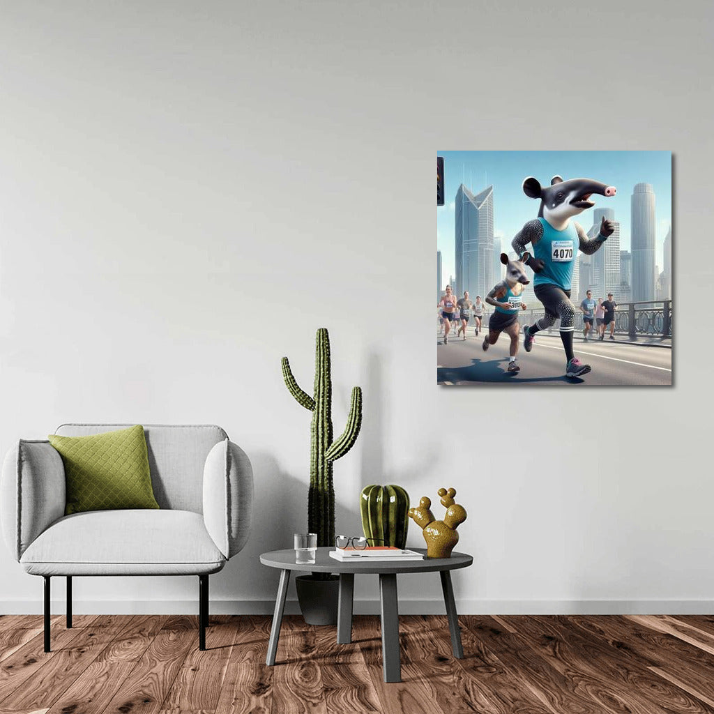 Tapir at the City Marathon: Funny Wall Decoration for Interior