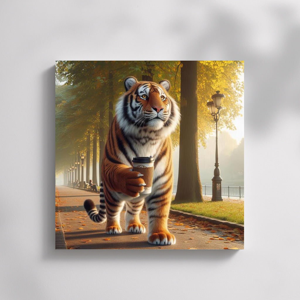 Tiger with Coffee in the Park: Unique Charm for the Interior