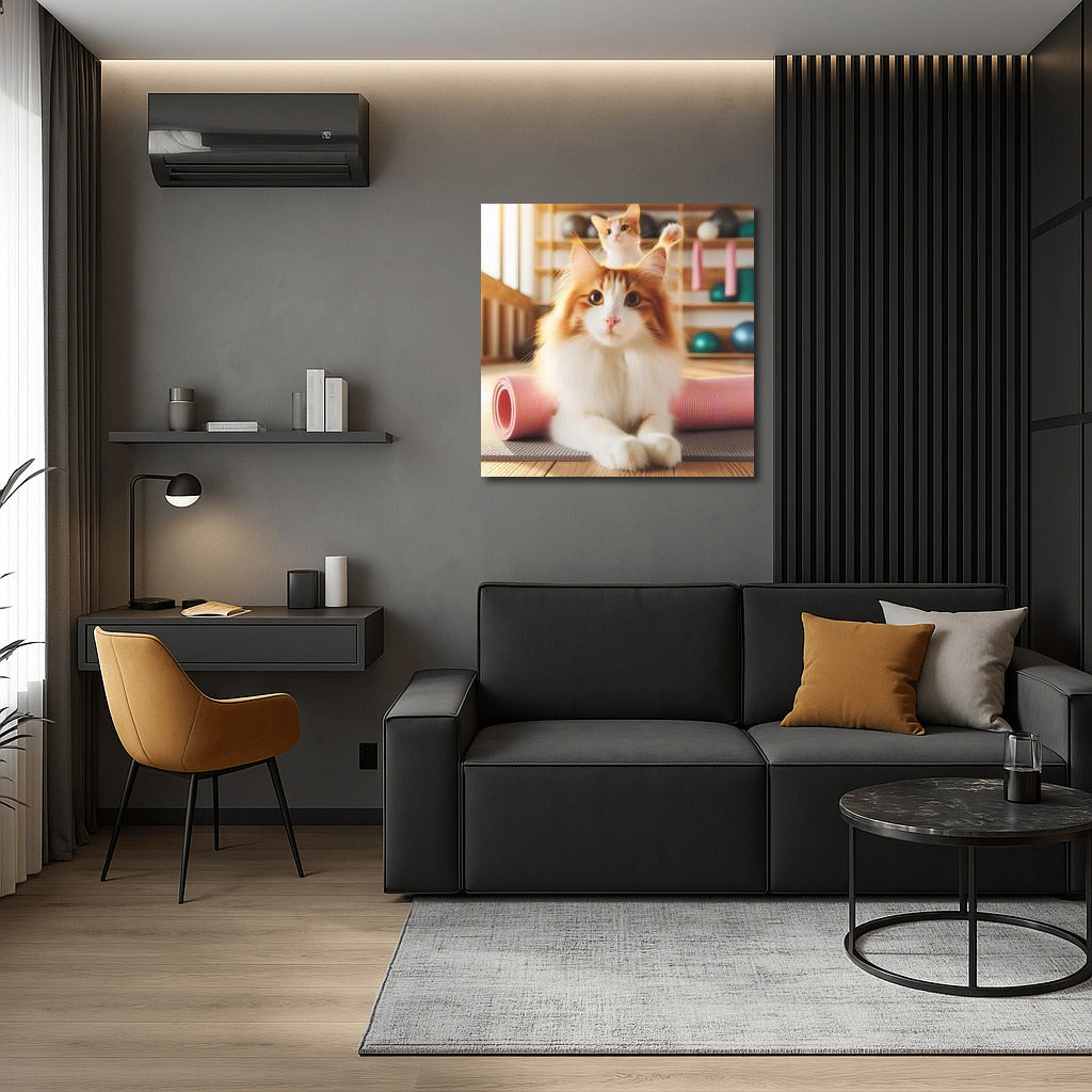 Graceful Turkish Van in Yoga Studio: Fluffy Tranquility on Your Wall