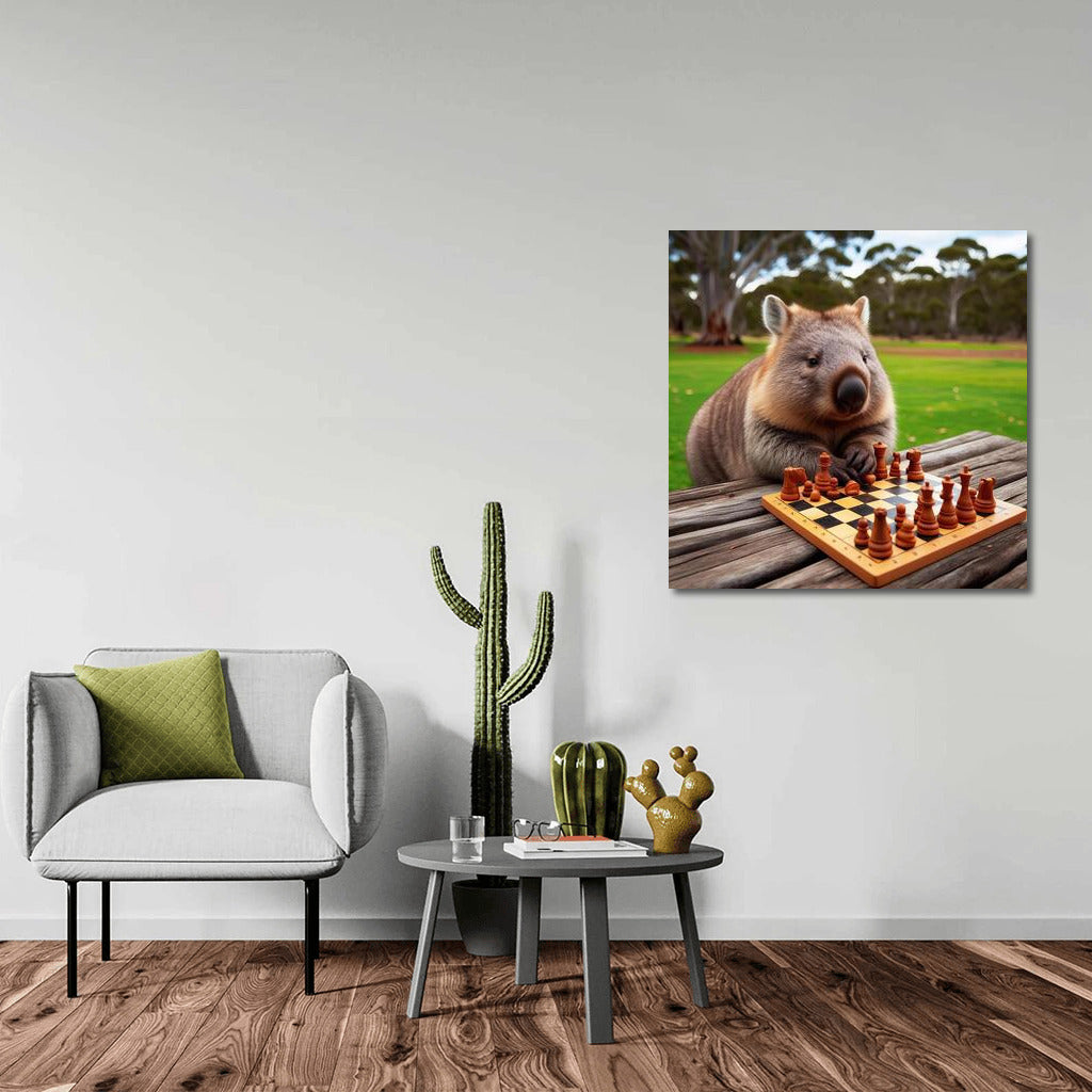 Wombat at a chessboard in the park: Chess inspiration
