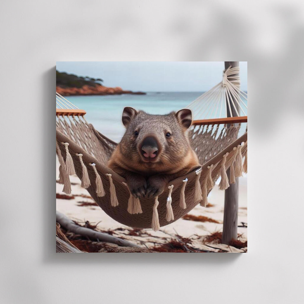 Wombat in a Hammock on the Beach: A Relaxing Idyll