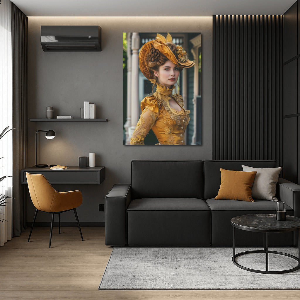 Elegant Victorian Lady in Golden Dress: Time Twist