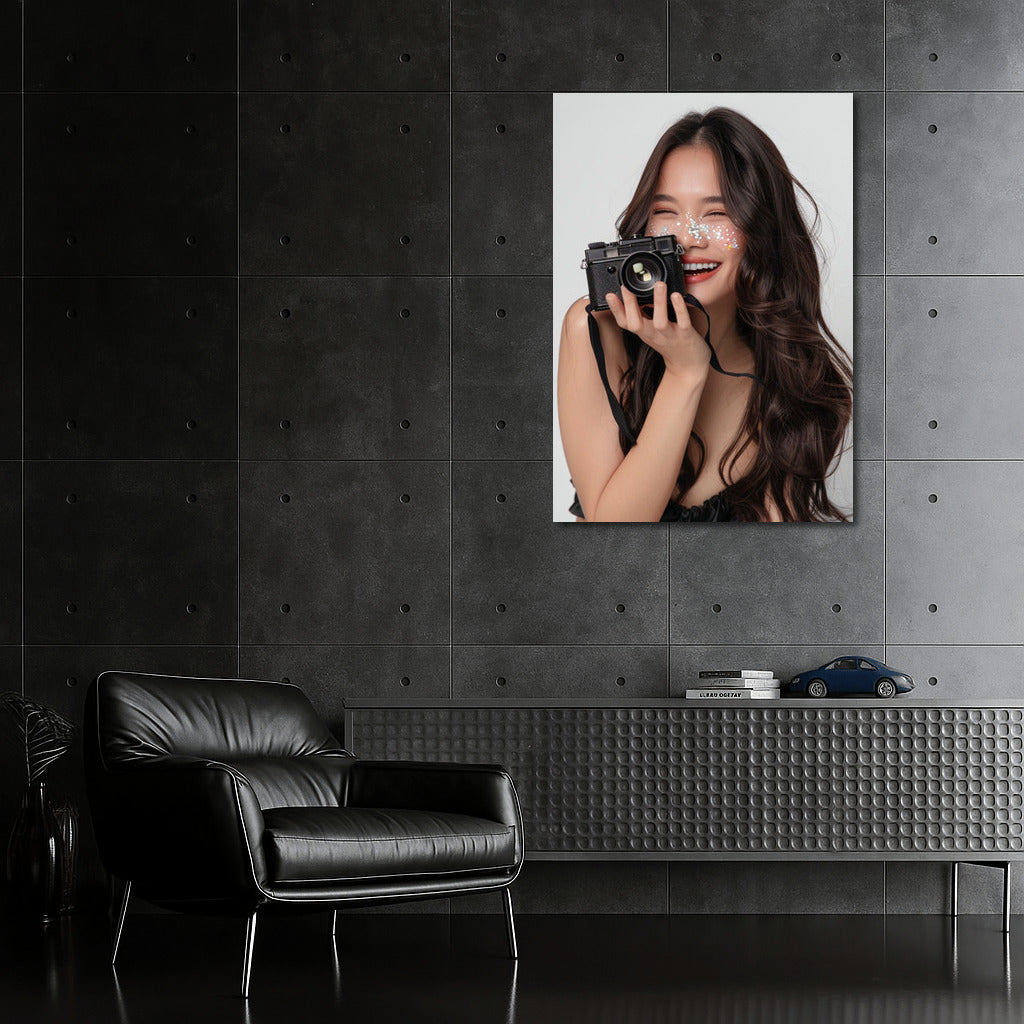 Asian Beauty Smile with Camera: Bright Accent for Interior