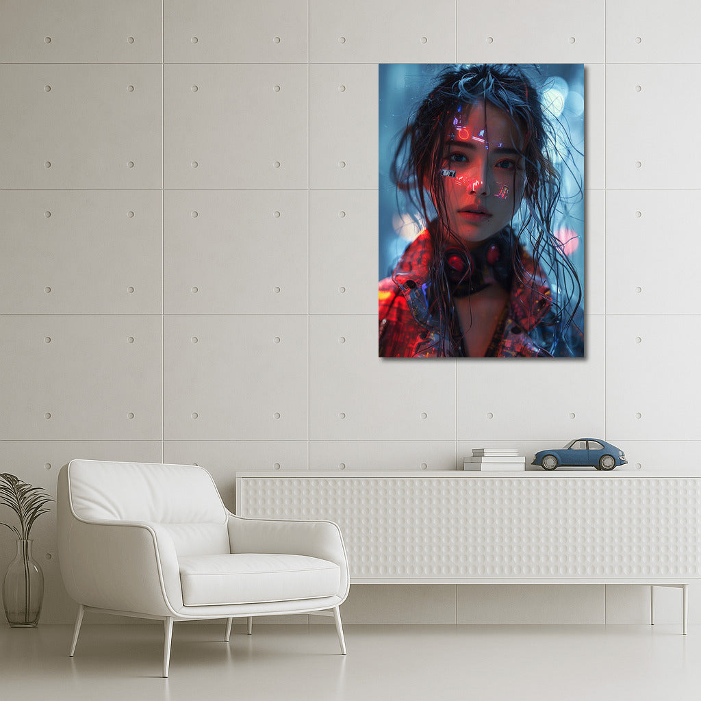 Neon Girl in Bright Lights: Futuristic Charm