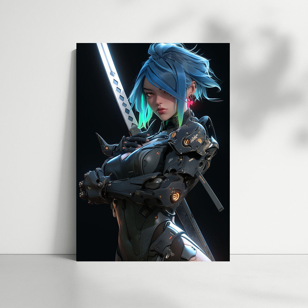 Cyberpunk Valkyrie: Blue Haired Girl in Futuristic Armor