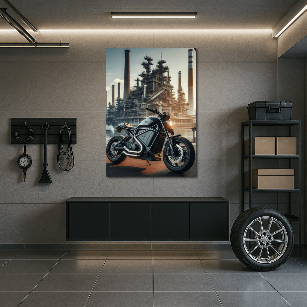 Electric Motorcycle in Industrial Zone: Urban Speed and Technology