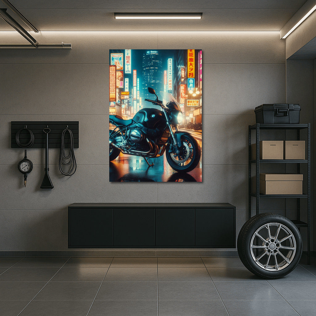 Night ride: BMW motorcycle on the city streets