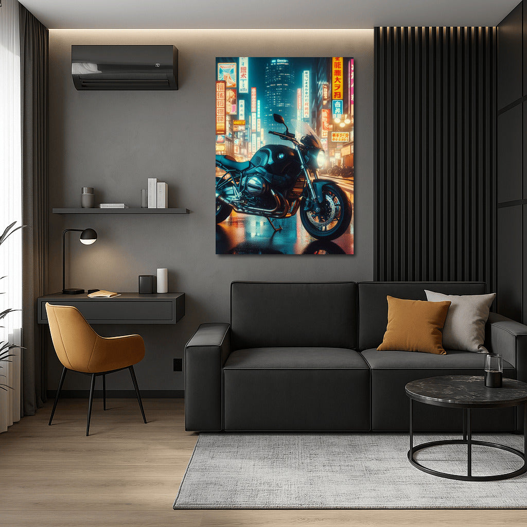 Night ride: BMW motorcycle on the city streets