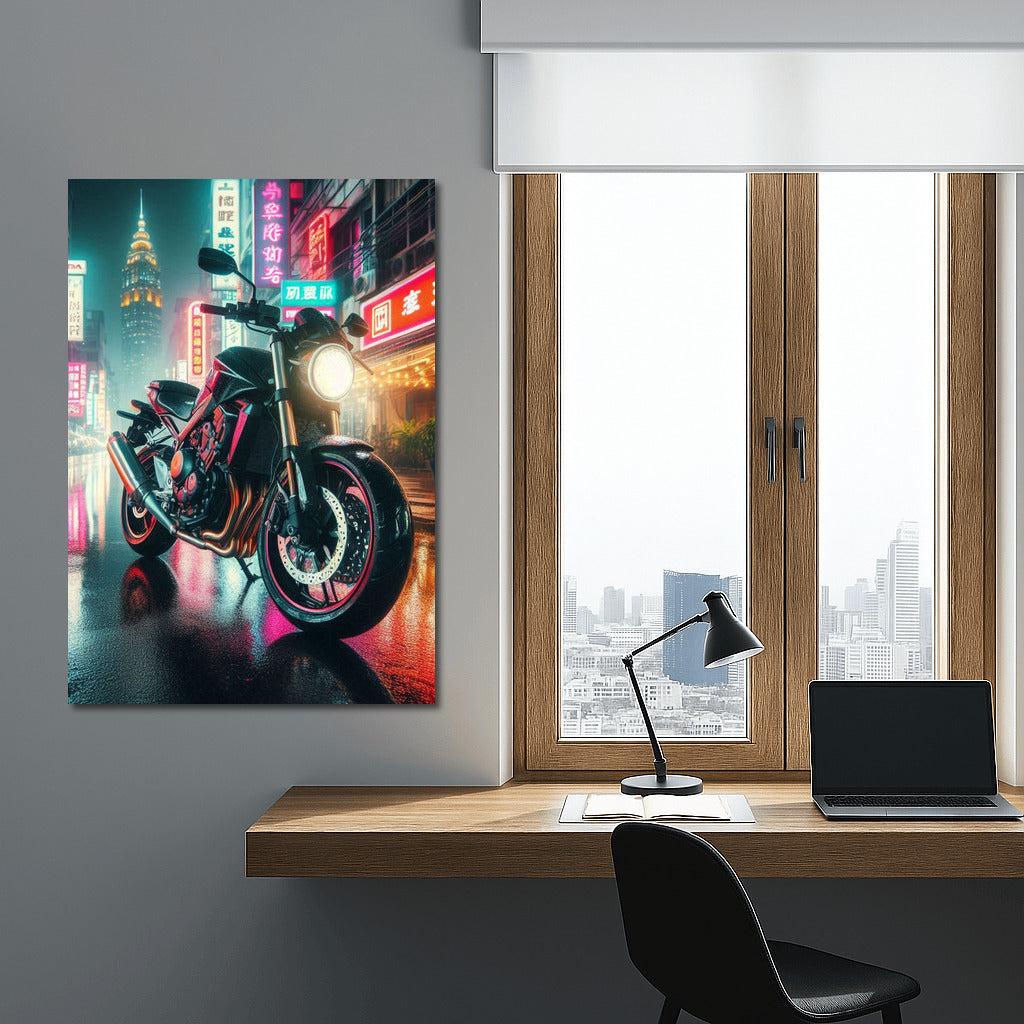 Neon Night: Honda Motorcycle in the City