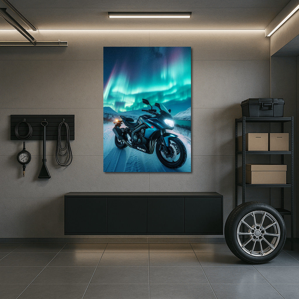 Northern Lights and Suzuki Motorcycle: Symphony of Speed and Light