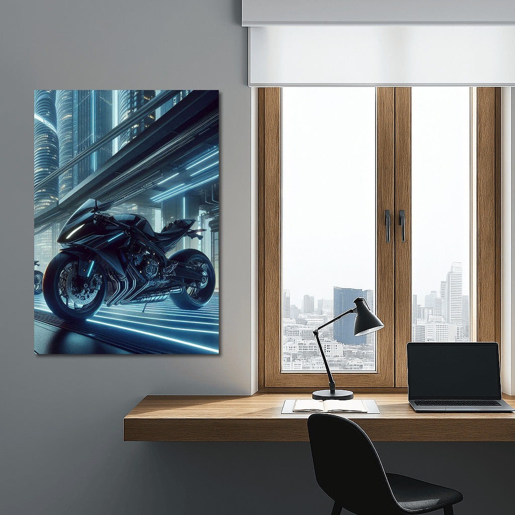 Yamaha in the Future's Glow: Motorcycle in the Futuristic City