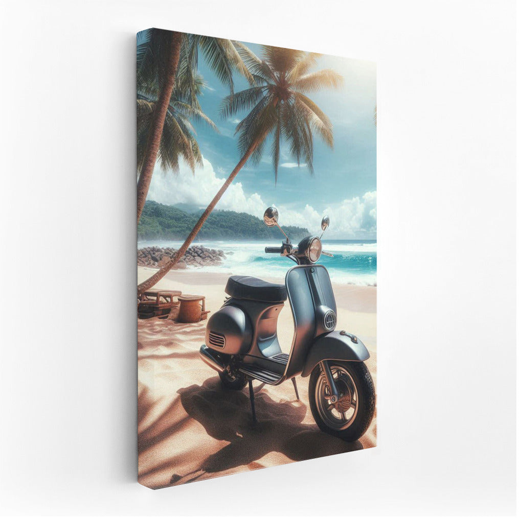 Retro Vespa Scooter on a Tropical Beach: Adventure in Style