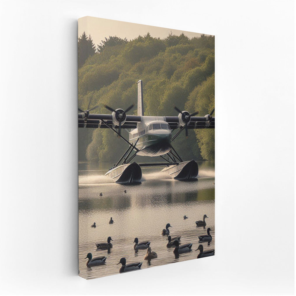 Morning Flight Over the Lake: Amphibious Aircraft Lake 3 and Ducks