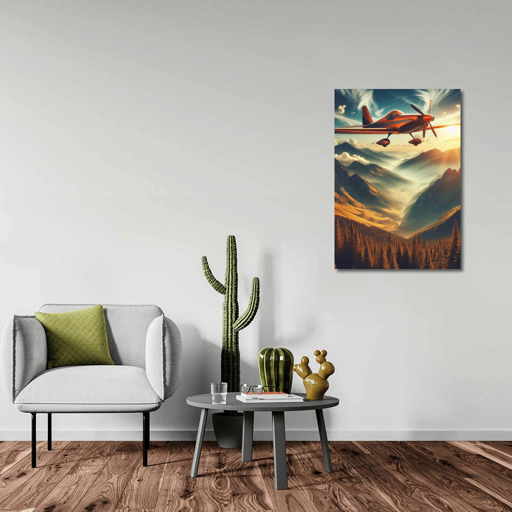 Experimental Airplane Over Mountain Landscape: Flight into Unearthly Beauty