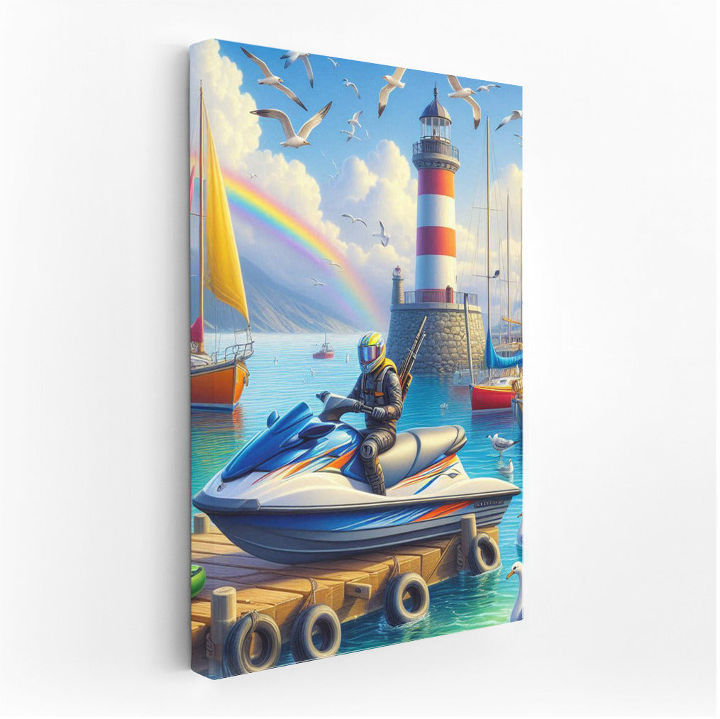 Jet Ski at the Lighthouse: Sea Rainbow at Jet Skis Harbor 2