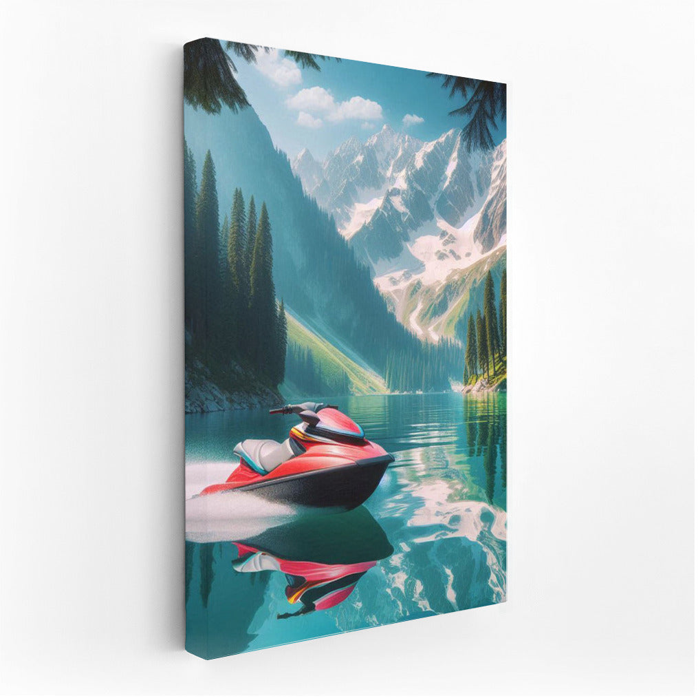 Jet Ski on Mirror Lake: Sunny Mountain Scenery