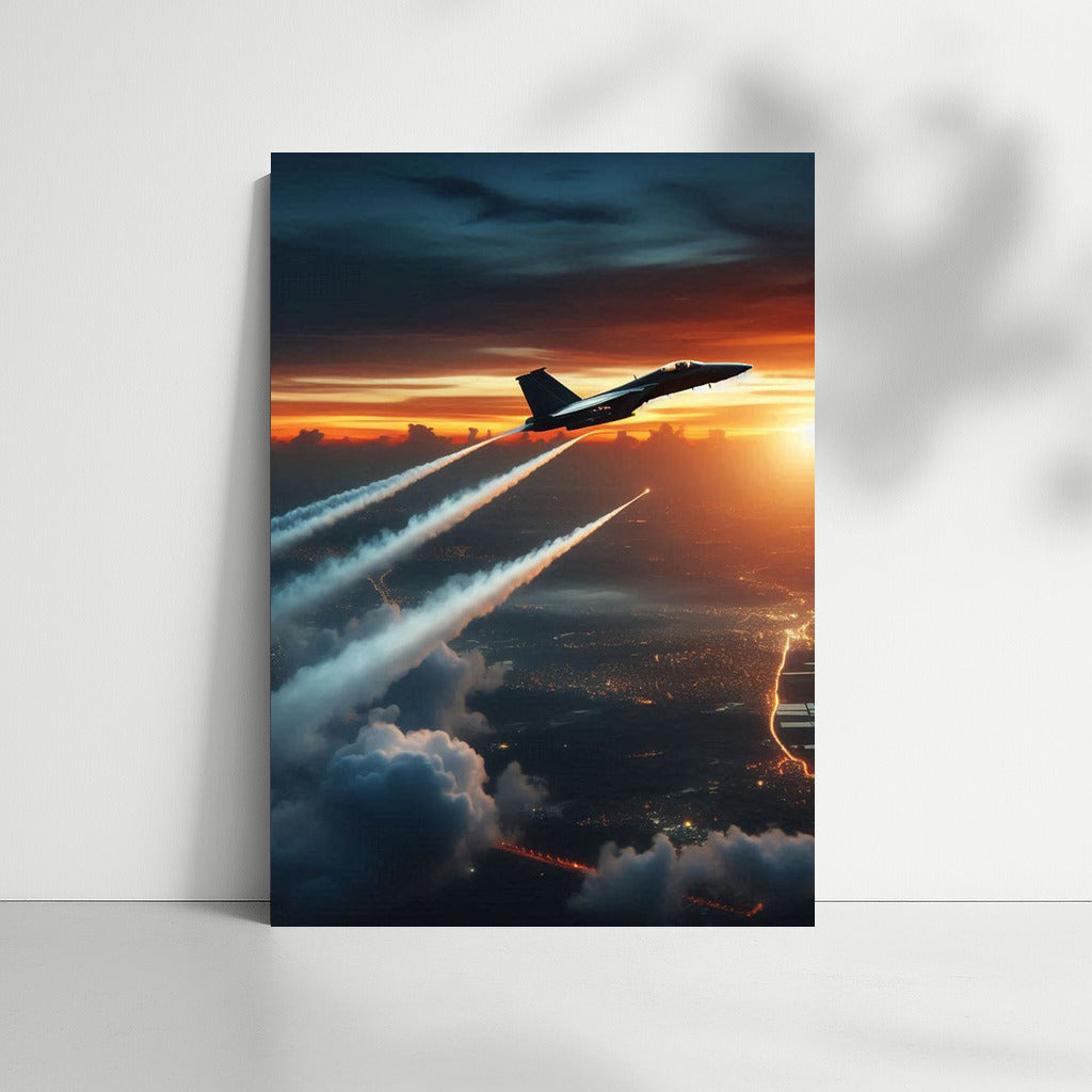 Sunset Power: Military Jet on the Runway