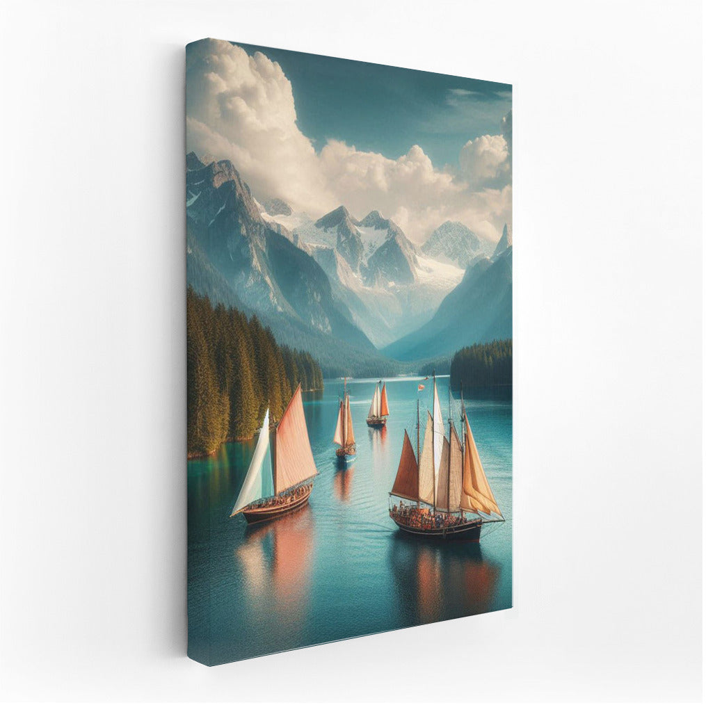 The Grandeur of Schooners on a Mountain Landscape: Tranquility and Beauty