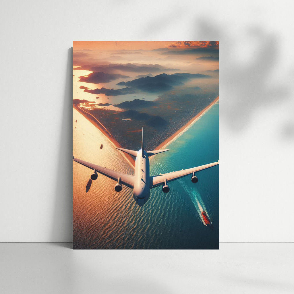 Air Voyage: Airplane and Tanker over the Ocean Surface