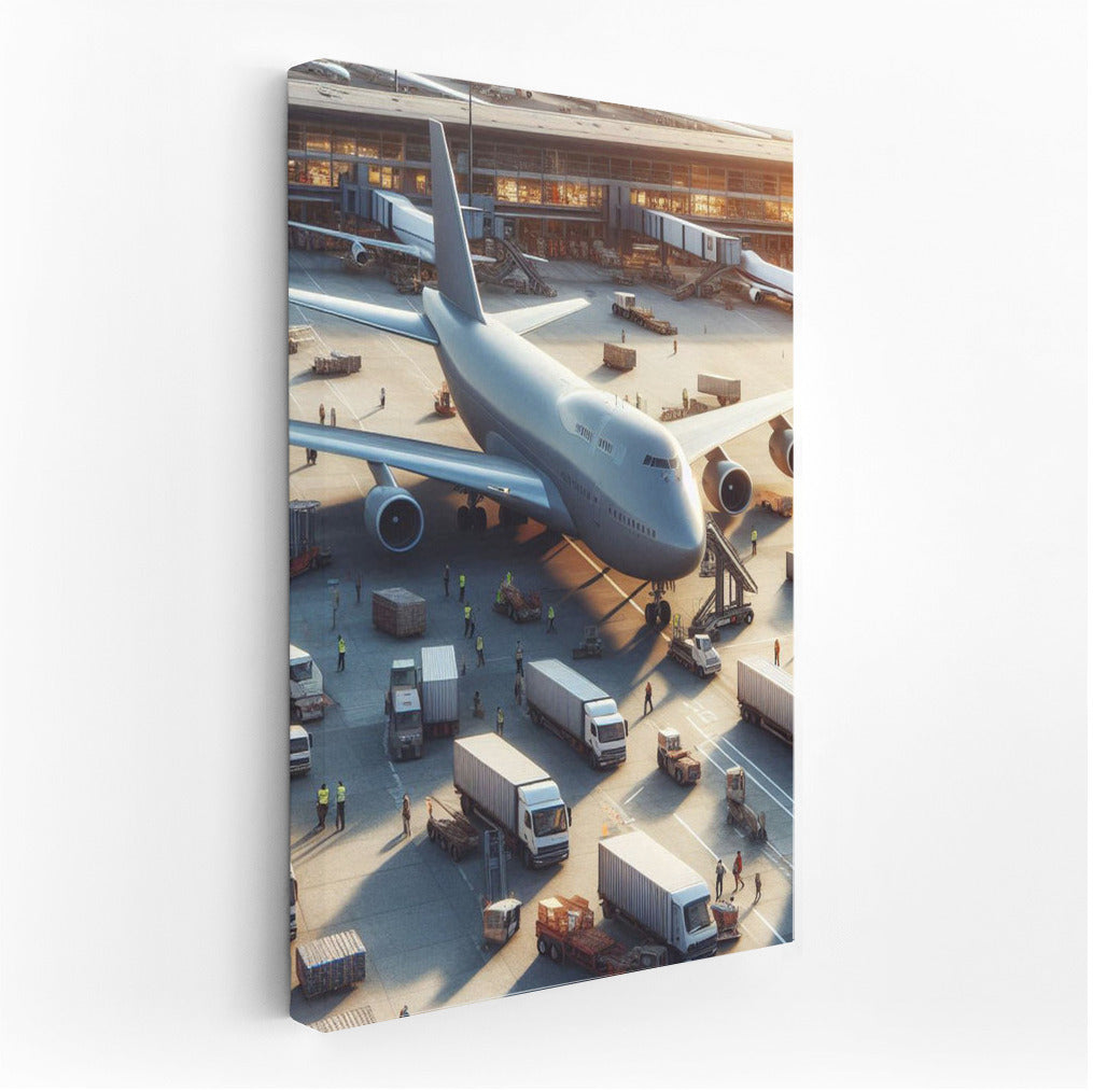 Power of Transport Aircraft Against Busy Airport Background