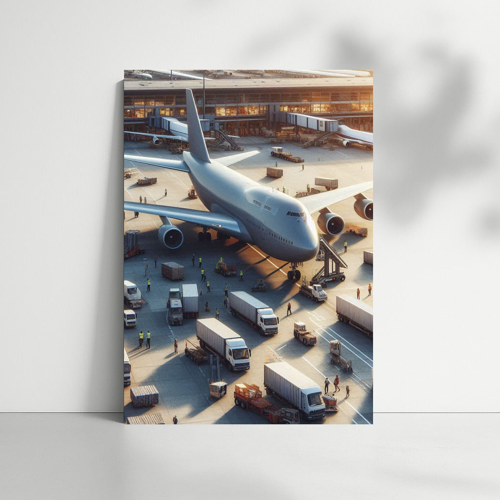 Power of Transport Aircraft Against Busy Airport Background