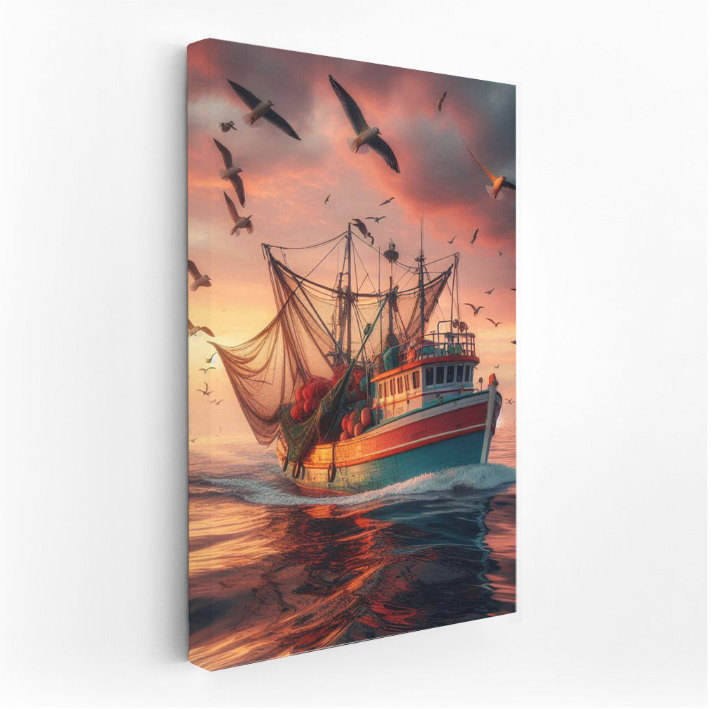 Trawlers in the Sunset Glow: Sea Symphony of the Evening