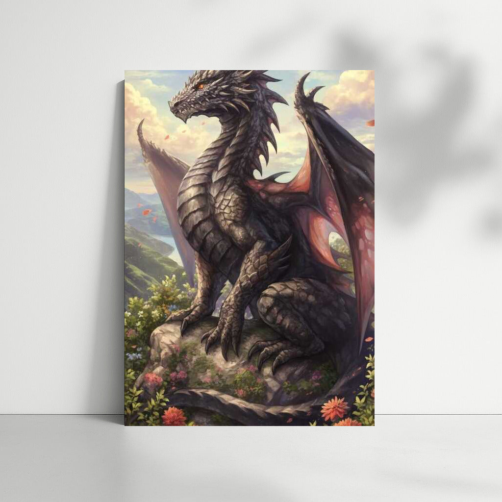 Magical Encounter: Cute Rabbit and Dragon Among Flowers