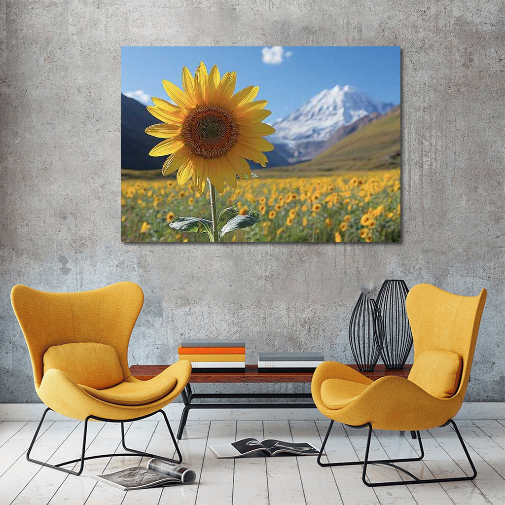 The Majesty of Sunflower on Mountain Background: Bright Flower among Peaks