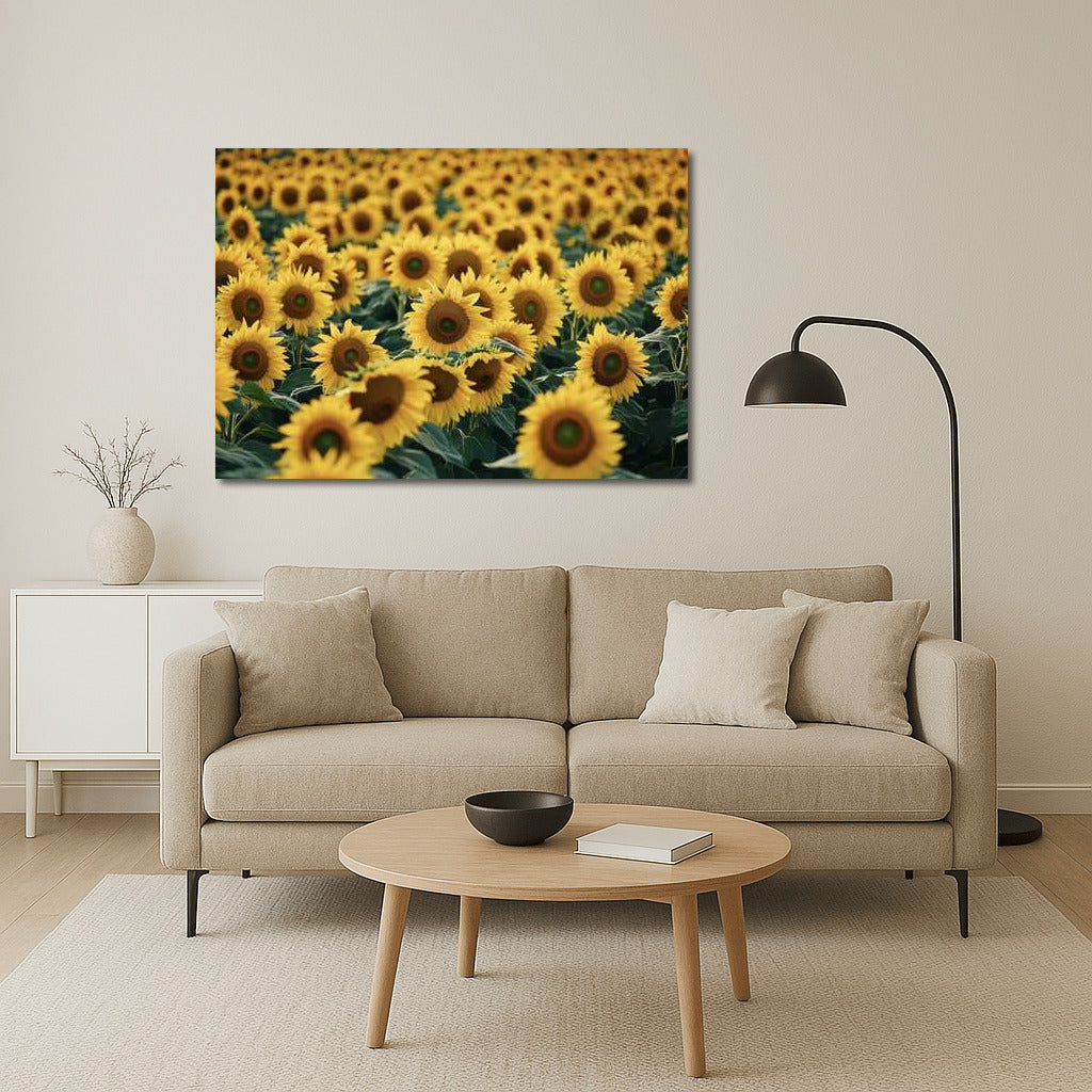 Golden Field of Sunflowers Helianthus: Brightness and Warmth