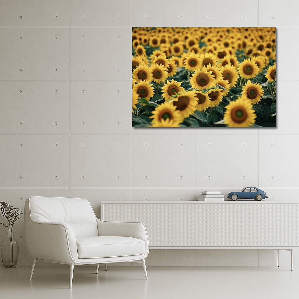 Golden Field of Sunflowers Helianthus: Brightness and Warmth