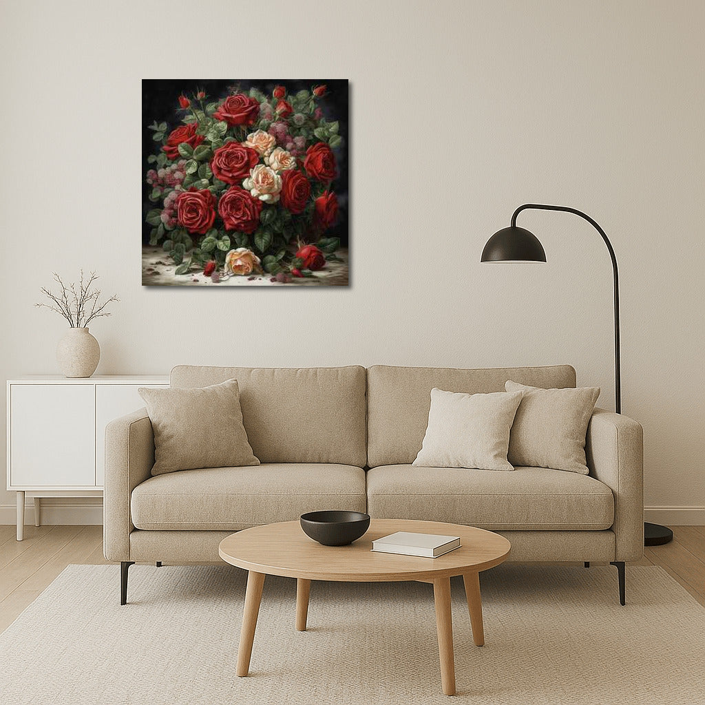 Vibration of Red and Peach Roses: Elegant Bouquet for Interior