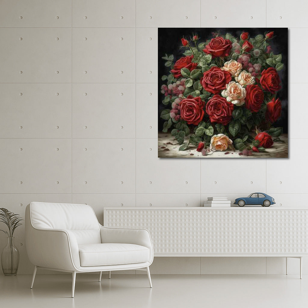 Vibration of Red and Peach Roses: Elegant Bouquet for Interior