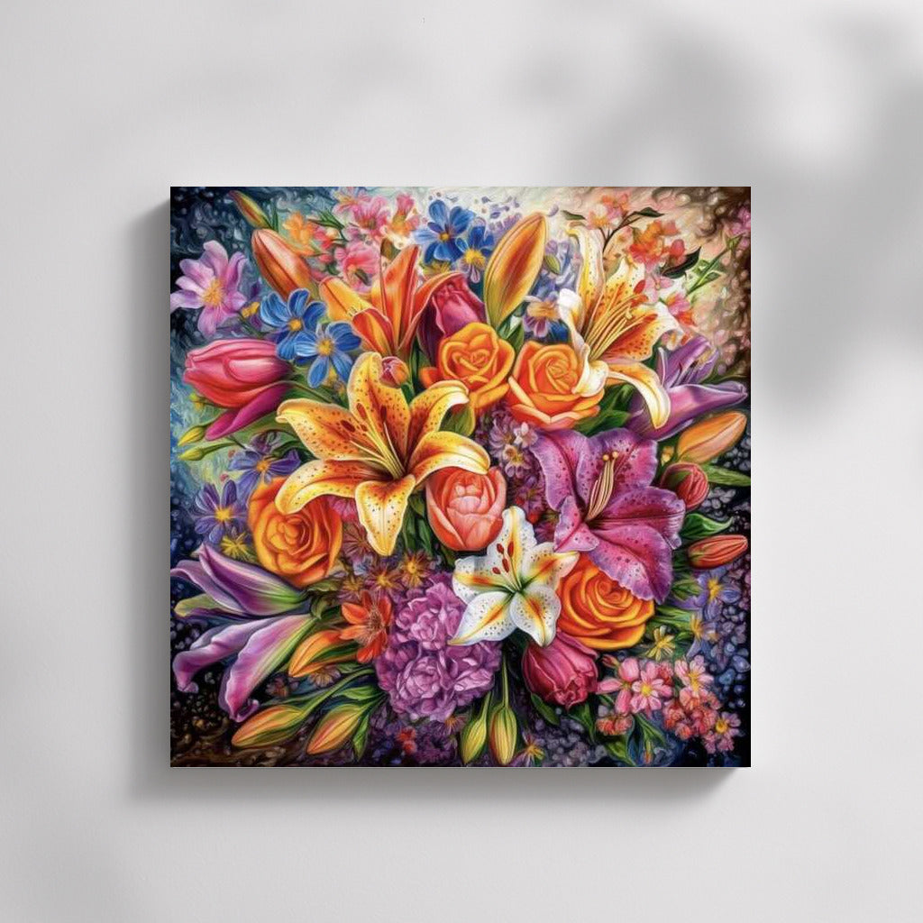 Explosion of Flowers: Bright Bouquet with Lilies and Roses