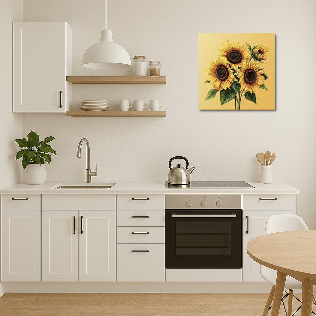 Four Bright Sunflowers Helianthus: Joy and Warmth