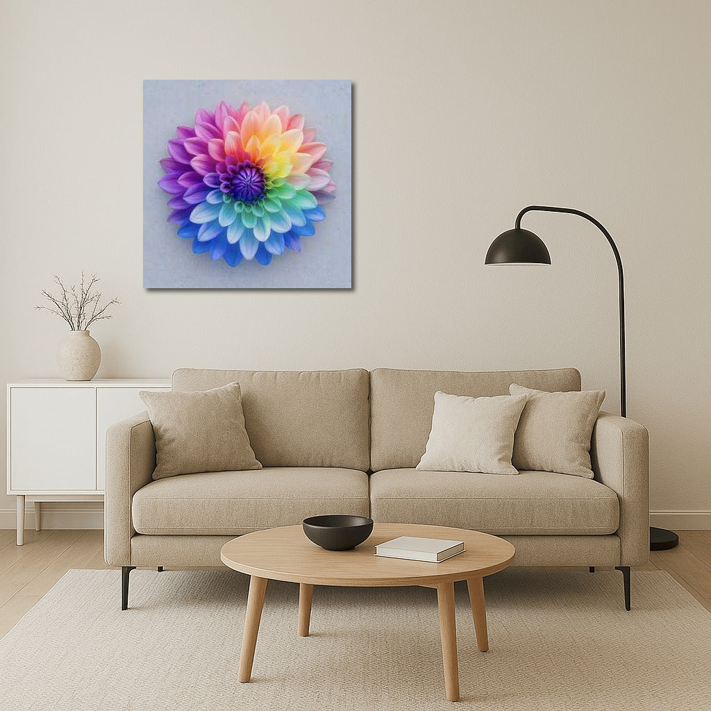 Rainbow Dahlia: Floral Explosion on the Wall