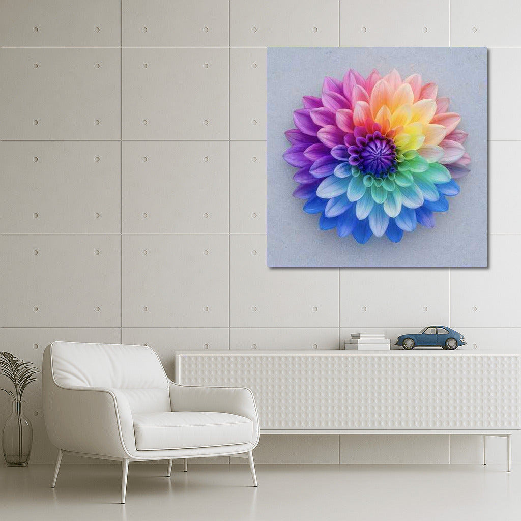 Rainbow Dahlia: Floral Explosion on the Wall