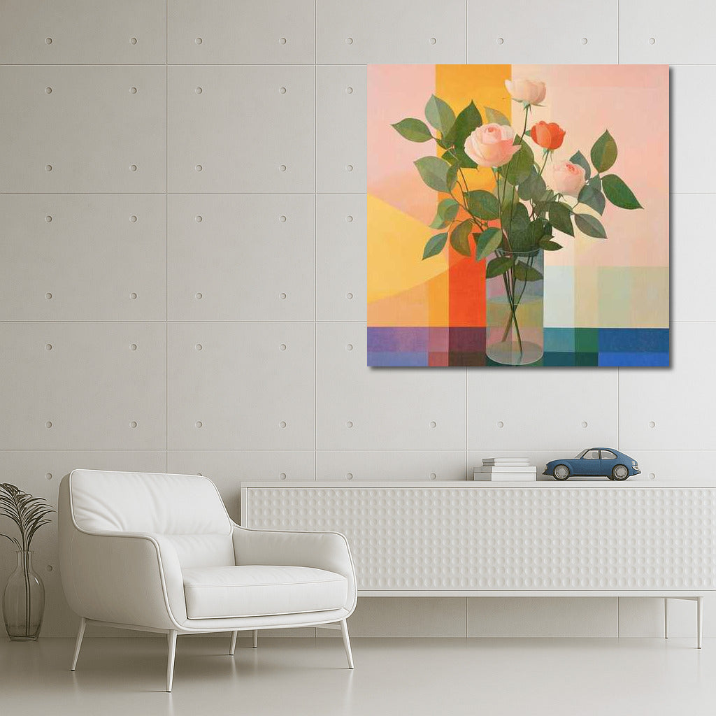 Elegant Bouquet of Tea Roses in a Vase: Floral Symphony for the Interior