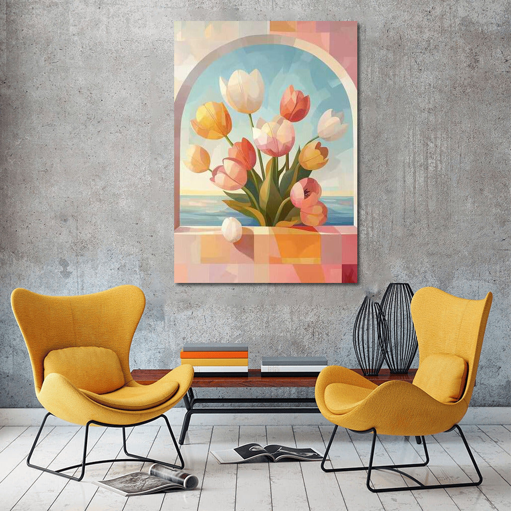 Bright Red Tulips in the Arch: Spring Symphony of Flowers