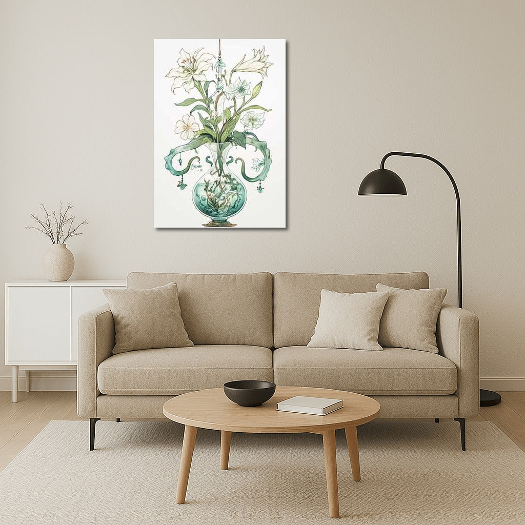 White Casablanca Lilies in a Futuristic Vase: Modern Floral Decoration