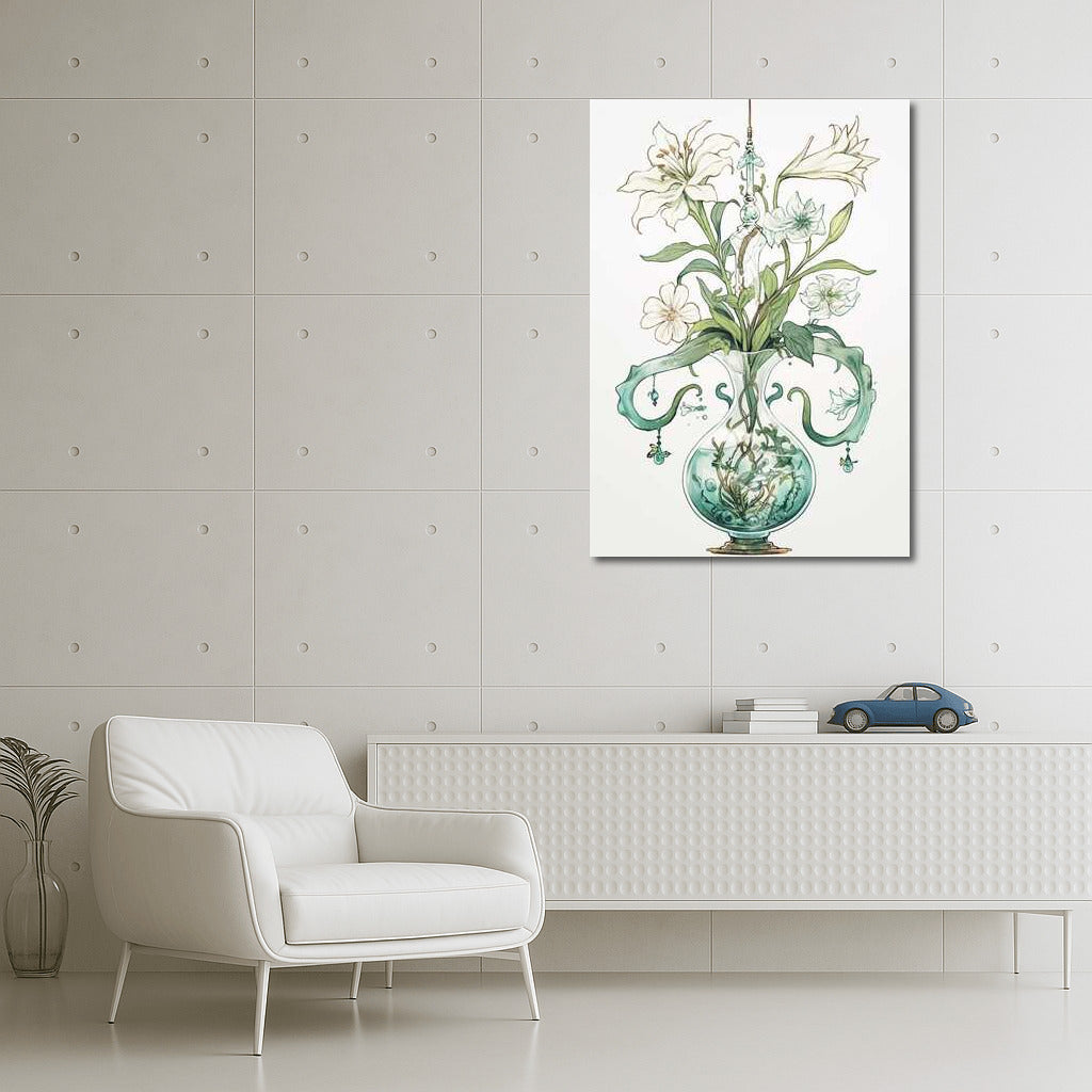 White Casablanca Lilies in a Futuristic Vase: Modern Floral Decoration