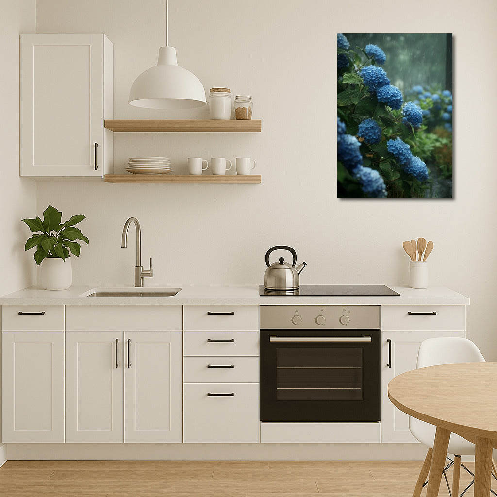 Blue Hydrangeas: Floral Symphony in the Rain
