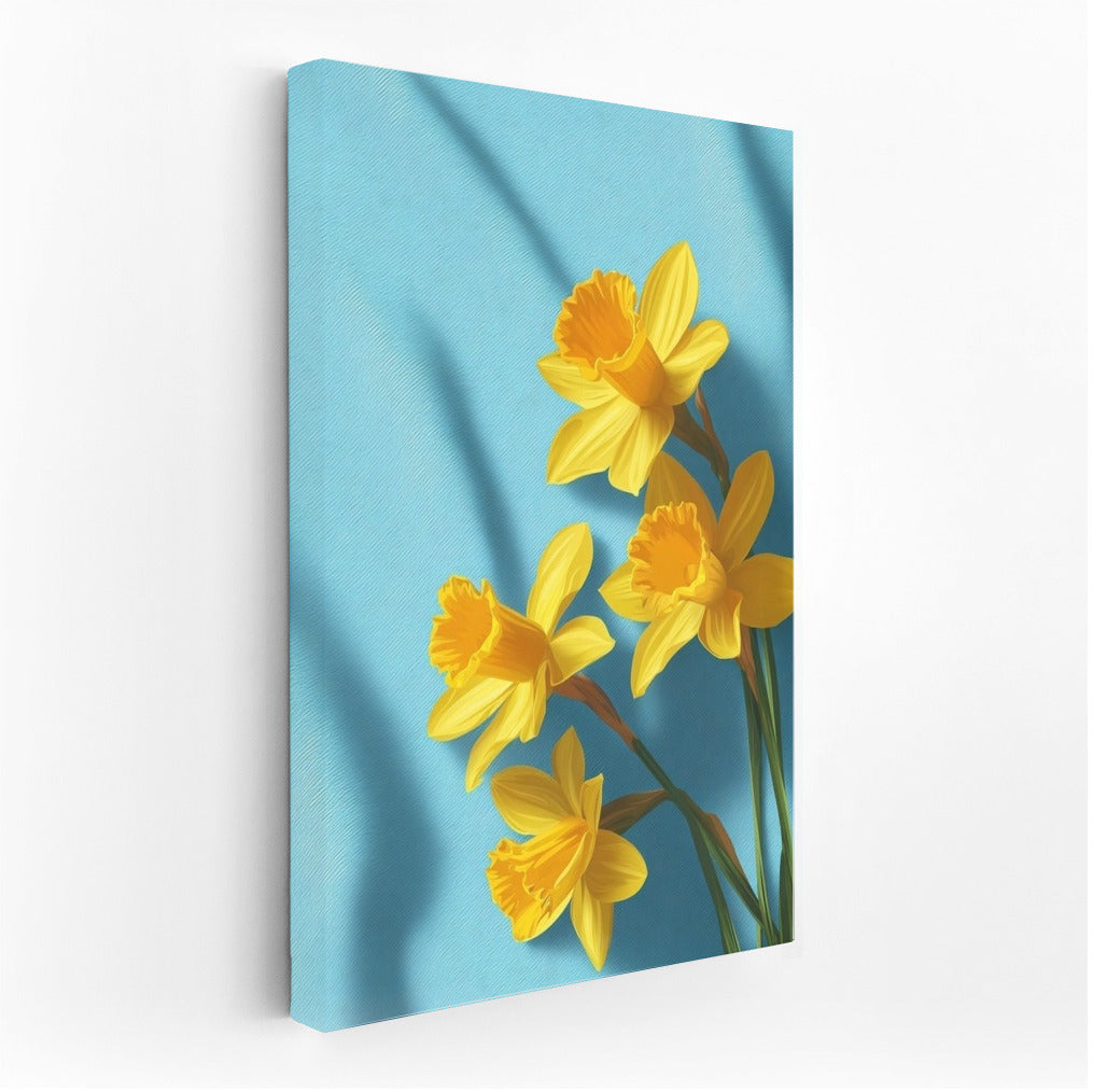 Sunny Daffodils on a Blue Background: Bright Flowers for the Interior