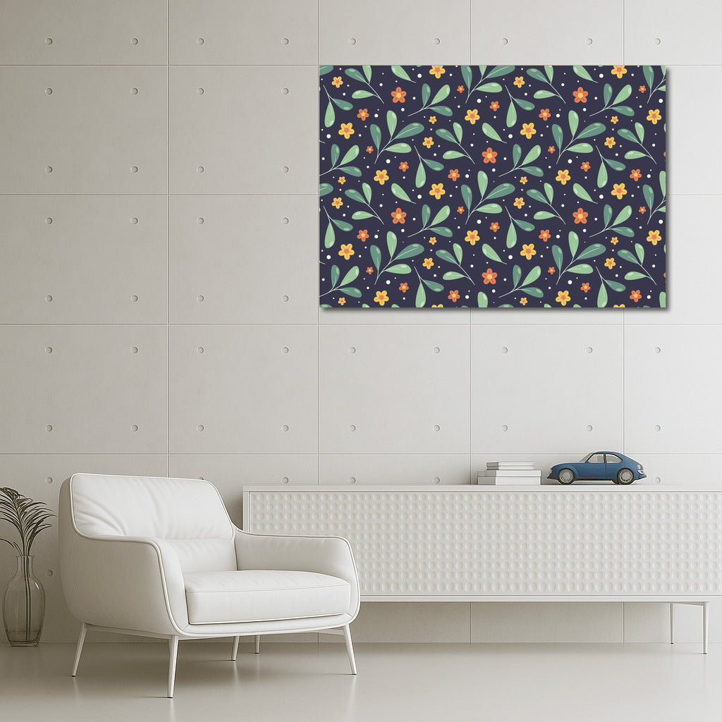 Orange Gerberas on Blue Background: Floral Wall Decoration for Cozy Interior